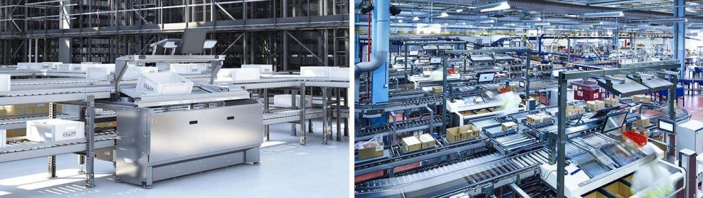 picking workstation composite image showing an automated fulfillment workstation with totes goods to person technology and digital order displays representing how advanced picking systems help major retailers keep their promise of fast shipping and delivery while supporting massive ecommerce growth and next generation fulfillment network expansion.