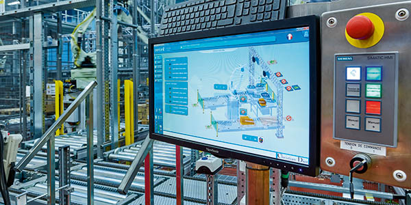 Large distribution‑center analytics dashboard displaying real‑time performance data and sustainability KPIs that help teams reduce energy use, optimize material flow, and make greener fulfillment decisions