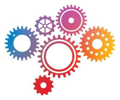 graphic of interlocking gears illustrating the shift from hard‑coded logistics systems to flexible no‑code software configurations.