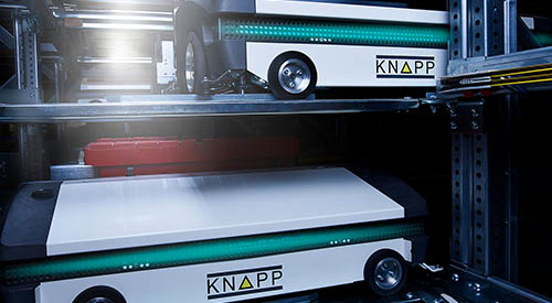 Shuttle Evo systems shown with emphasis on warehouse safety, highlighting the importance of comprehensive fire protection through in‑rack sprinklers to avoid fire load concentration, reduce dependence on oxygen‑reduced environments or specialized covers, and ensure safe, reliable automated storage operations.
