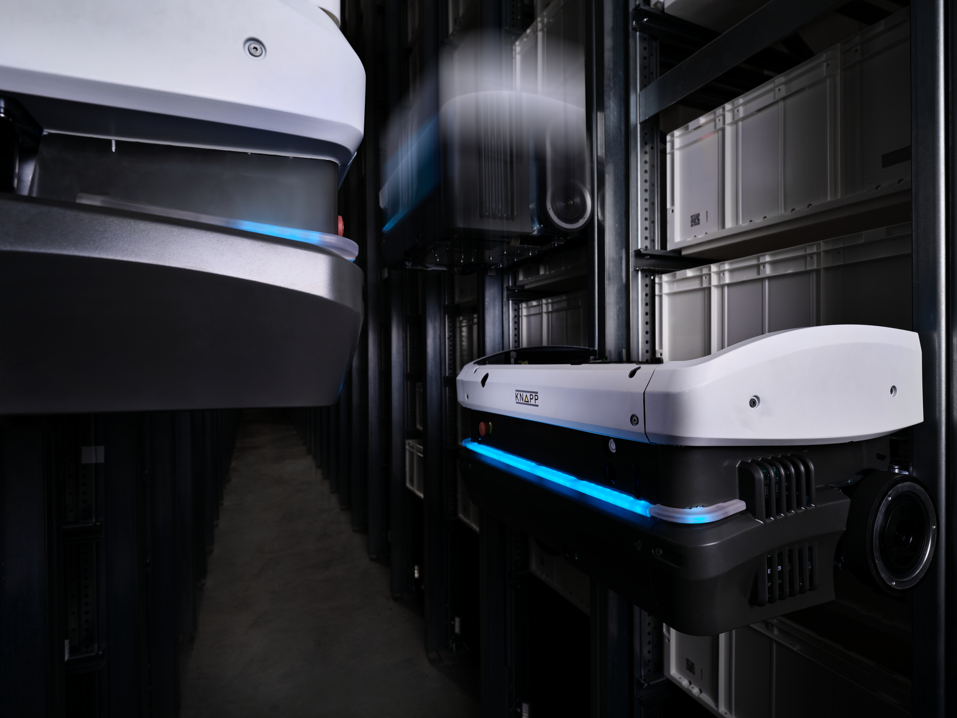 Beautiful image of KNAPP’s AeroBot 3D Shuttle showcasing high‑density automated storage and retrieval performance designed to support efficient, scalable warehouse operations for users exploring white papers and ebooks on advanced automation.