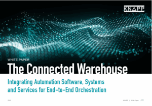 White paper thumbnail illustrating the concept of the connected warehouse, highlighting digitally integrated systems, real‑time data flow, and smart automation technologies that enhance visibility, coordination, and end‑to‑end supply chain performance.