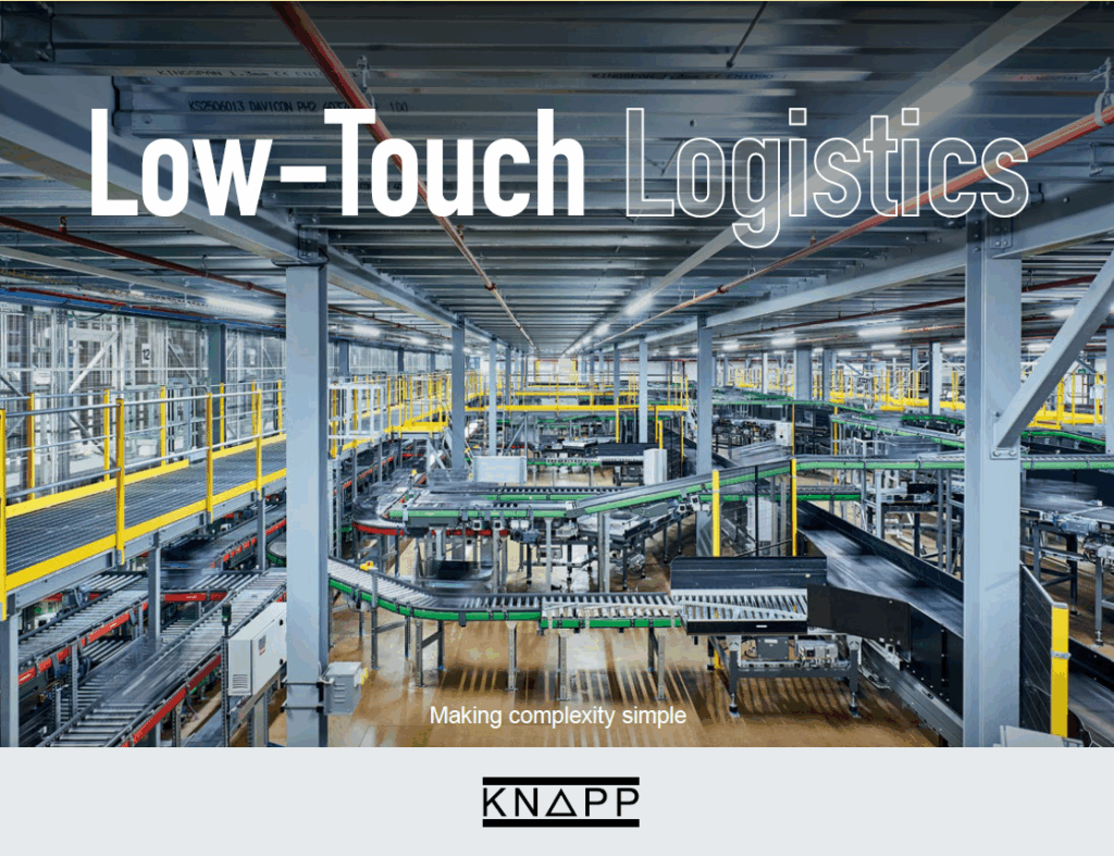 ebook cover illustrating low-touch logistics strategies, emphasizing automation-driven workflow efficiency, streamlined warehouse operations, and modern fulfillment approaches for high-volume, low-contact supply chains.