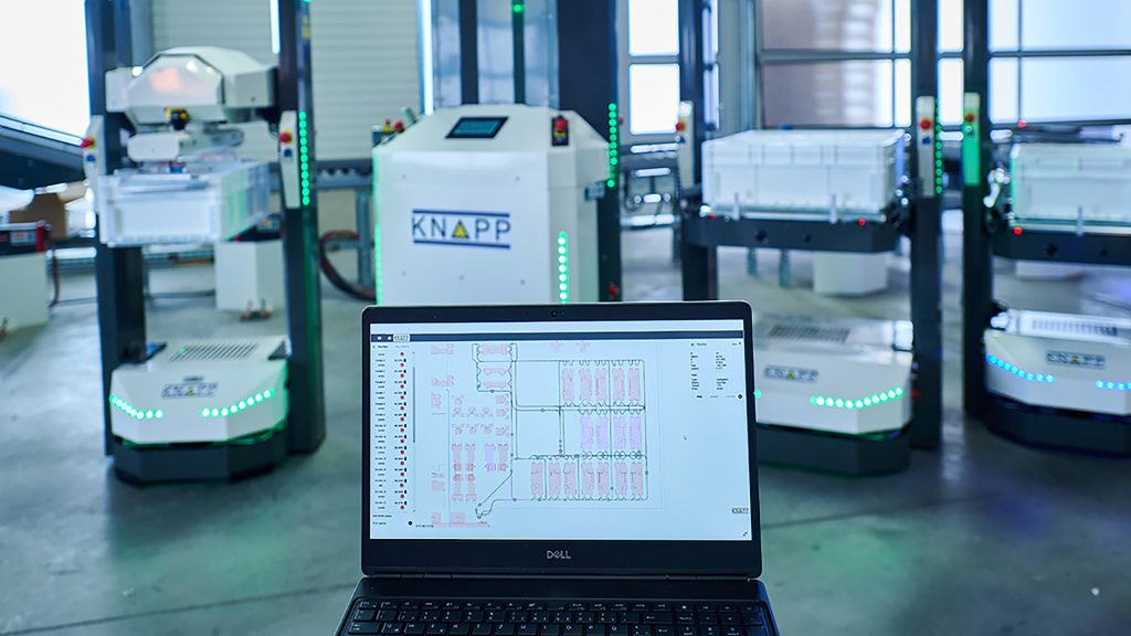 Photograph representing KiSoft FCS coordinating and controlling a diverse fleet of automated systems, showcasing real‑time orchestration, intelligent traffic management and seamless integration across warehouse operations.