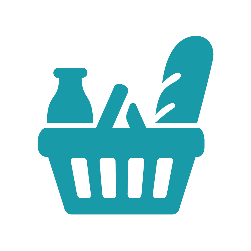 An icon of a small hand shopping basket symbolizing KNAPP’s food and food retail business, representing automation and fulfillment solutions designed for grocery, fresh goods, and high‑throughput food retail operations.