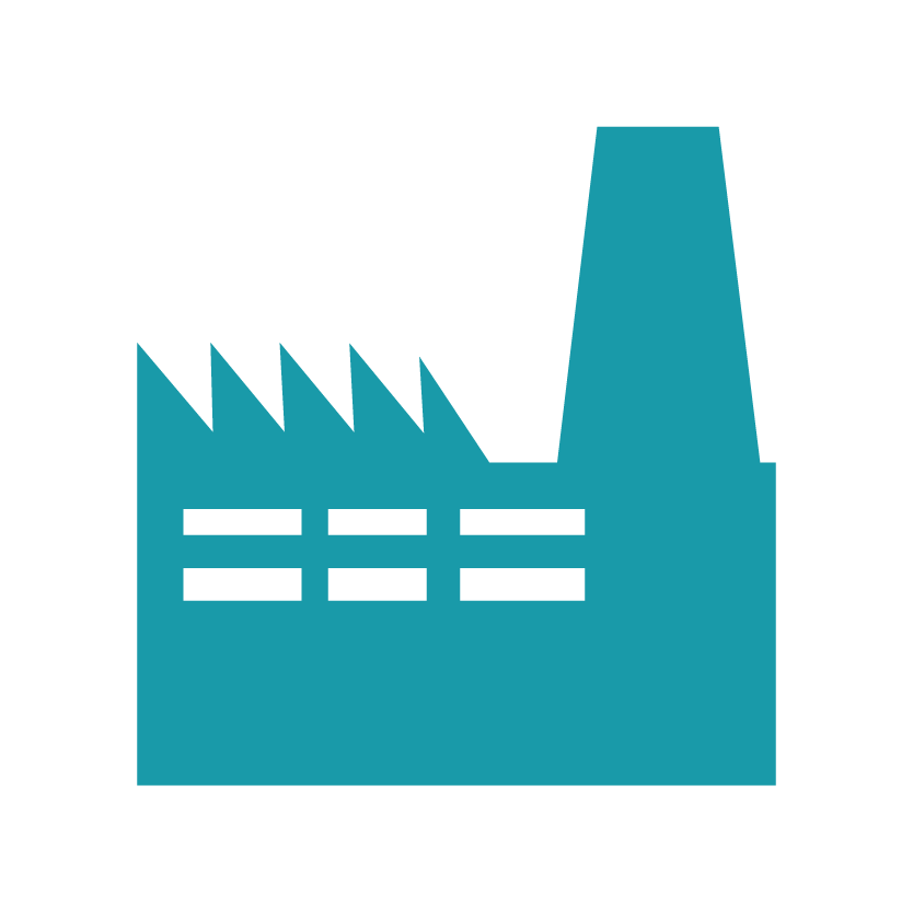 An icon of an industrial-style building symbolizing KNAPP’s manufacturing business, representing automation, production support, and integrated technologies designed for efficient, end‑to‑end manufacturing operations.